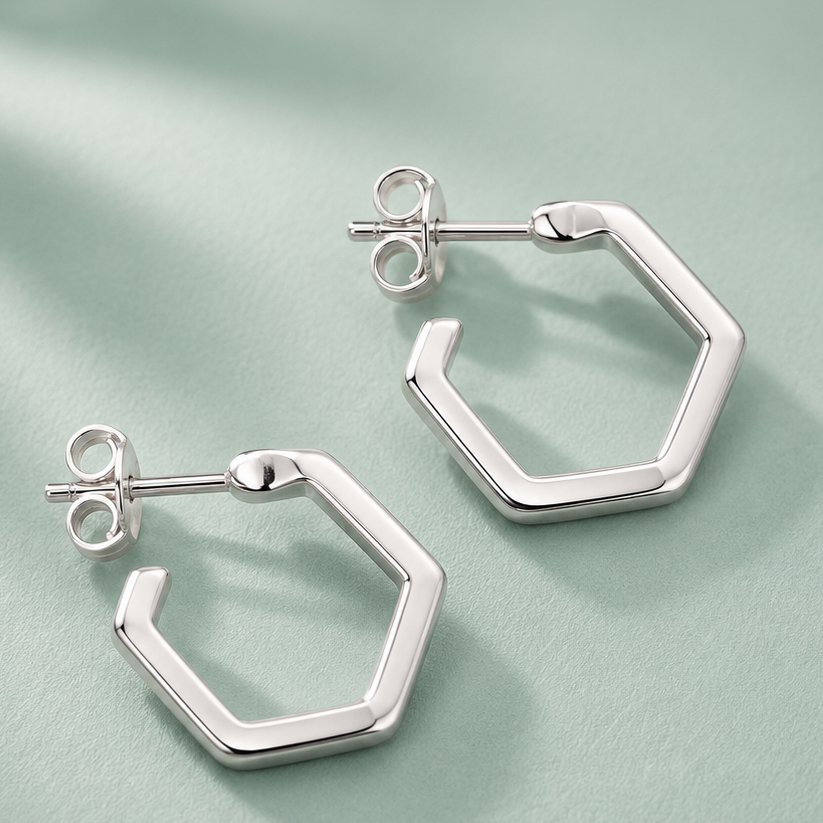 Aros argolla hexagonales 20mm plata