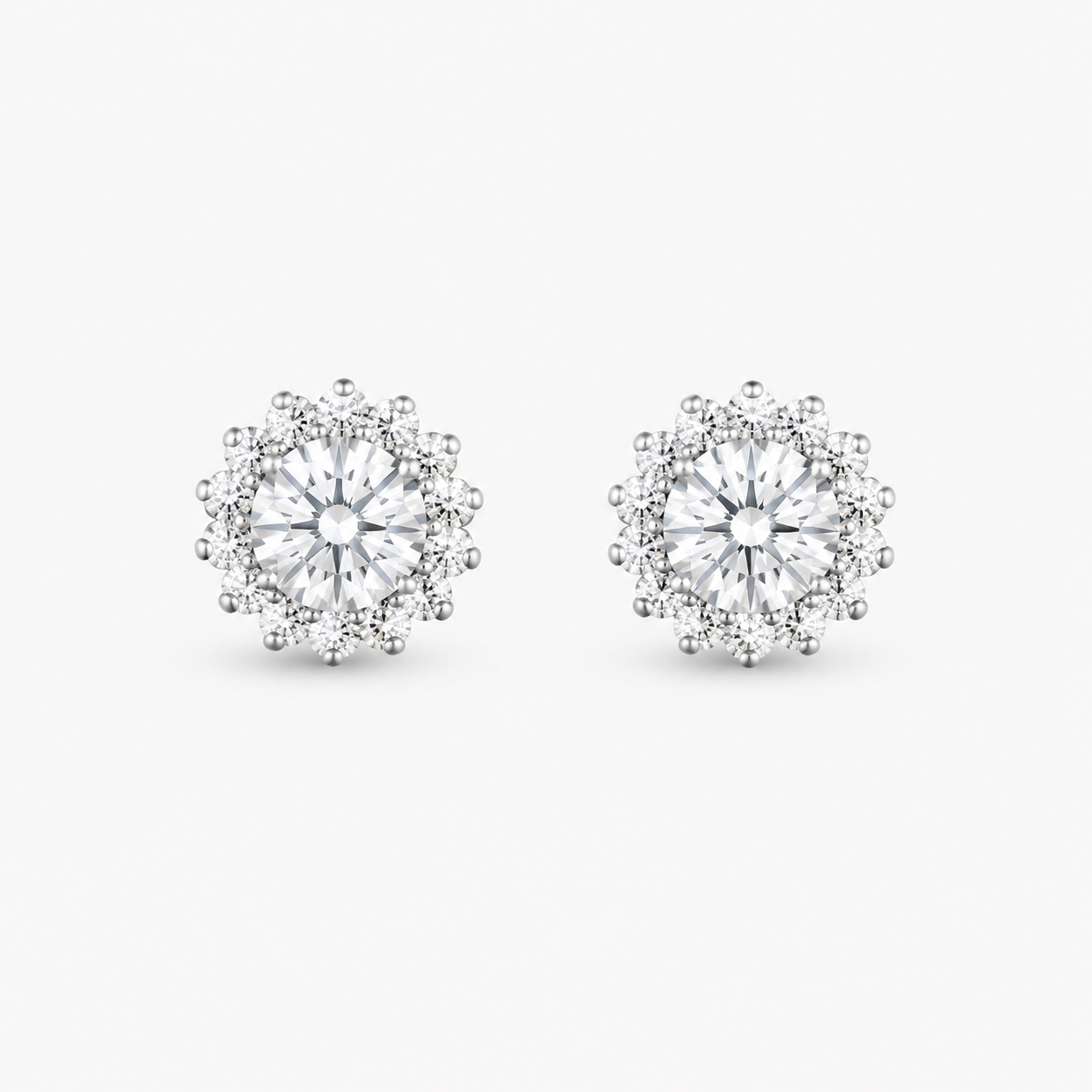 Aros Halo Redondo Moissanita Plata