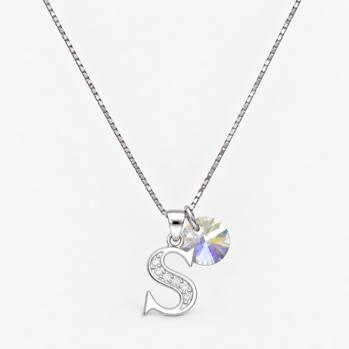 Collar iniciales letra circones plata