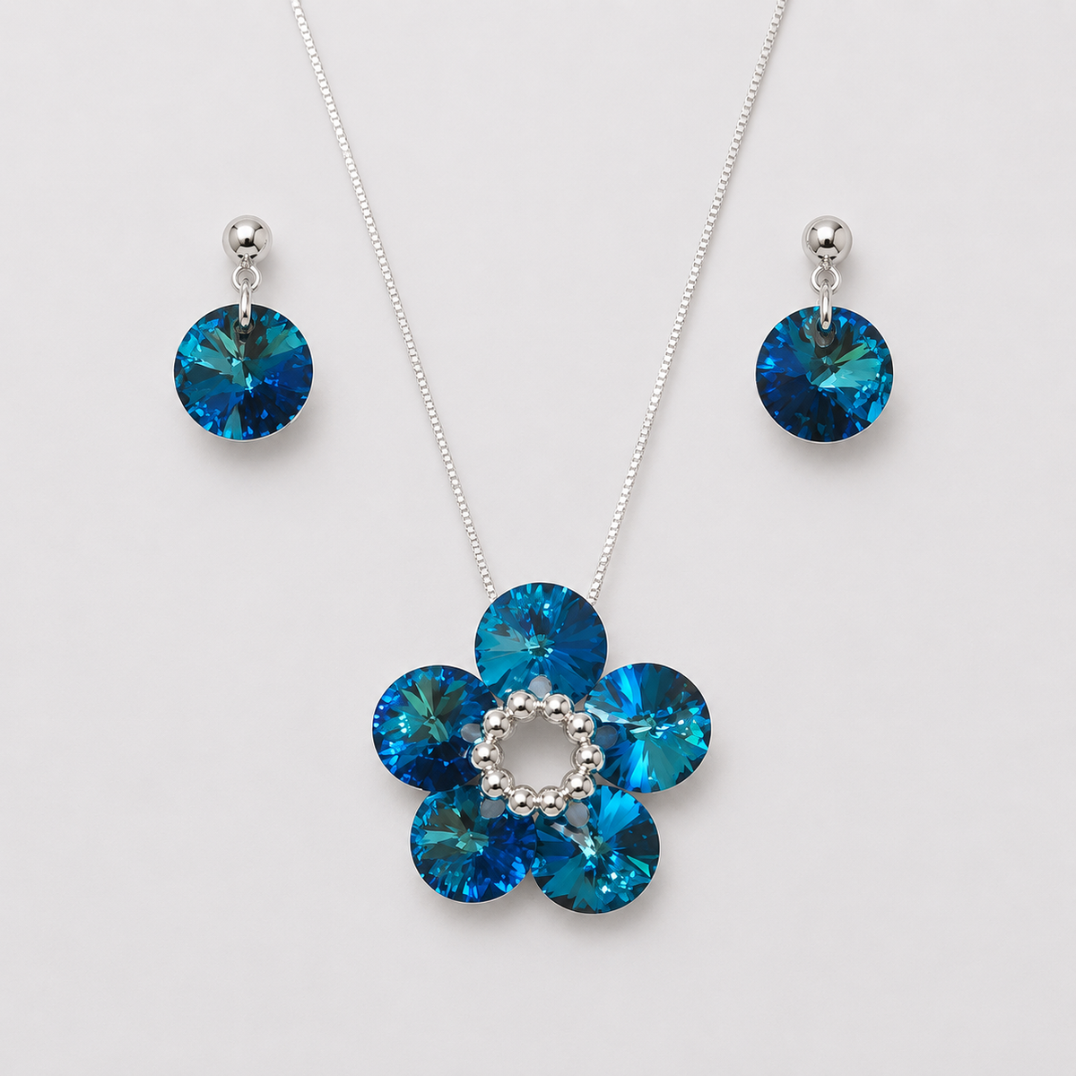 Conjunto Fiore Cristales Swarovski Plata