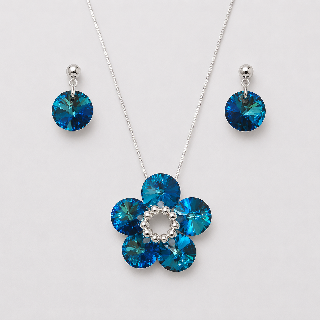 Conjunto Fiore Cristales Swarovski Plata