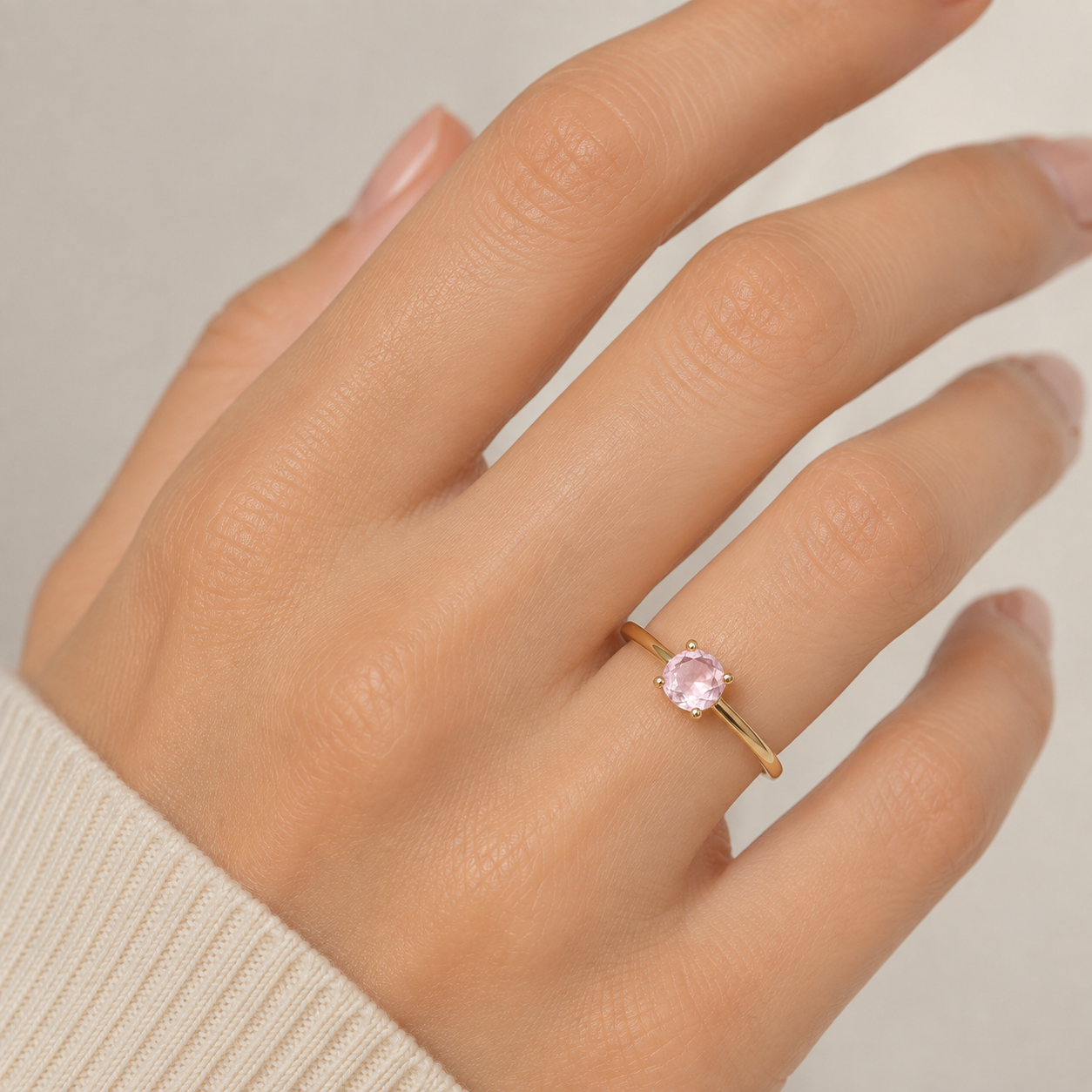 Anillo Piedra Rosa Claro Oro