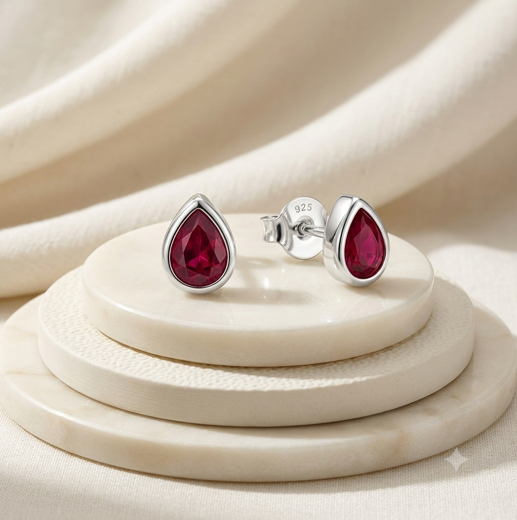 Aros pegado gota circón plata
