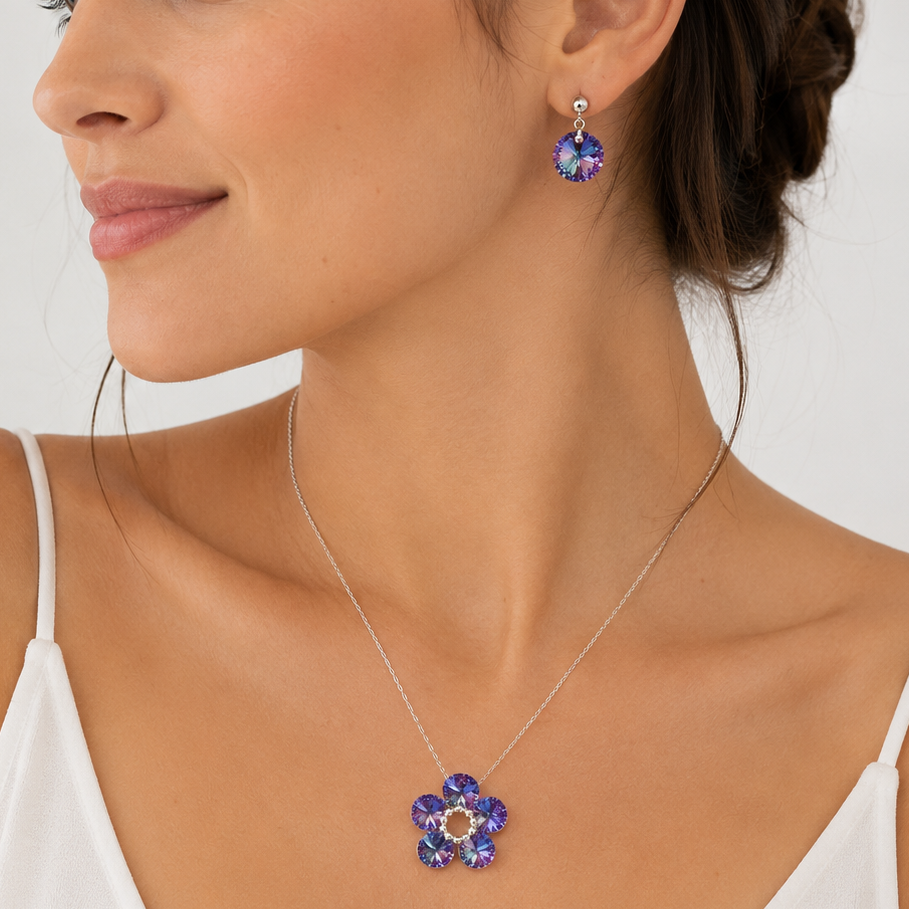 Conjunto Fiore Cristales Swarovski Plata