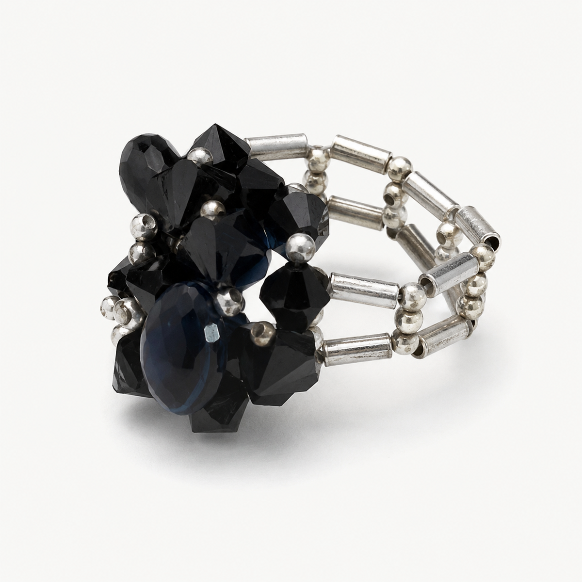 Anillo Ajustable Fiore Azul Cristales Swarovski Plata
