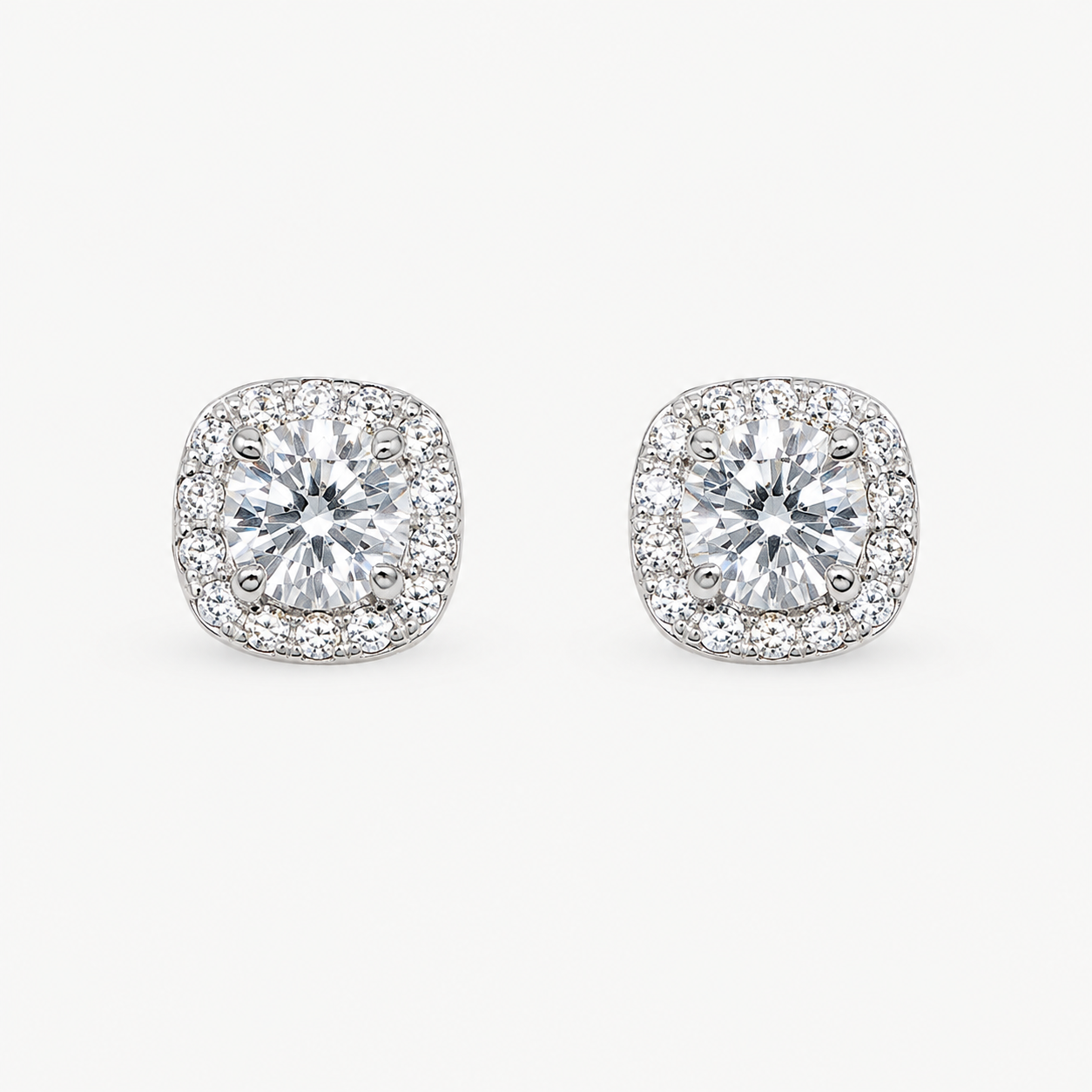 Aros Halo Cuadrado Moissanita Plata