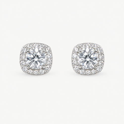 Aros Halo Cuadrado Moissanita Plata