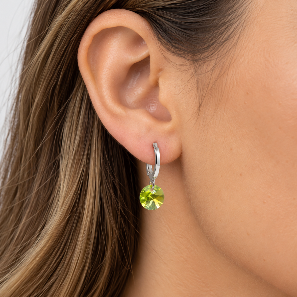 Aros Mía verde claro Plata Cristal Genuino
