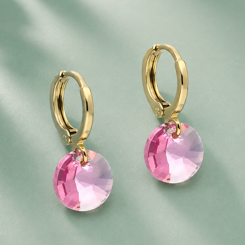Aros Aura Rosa Oro Cristal Genuino
