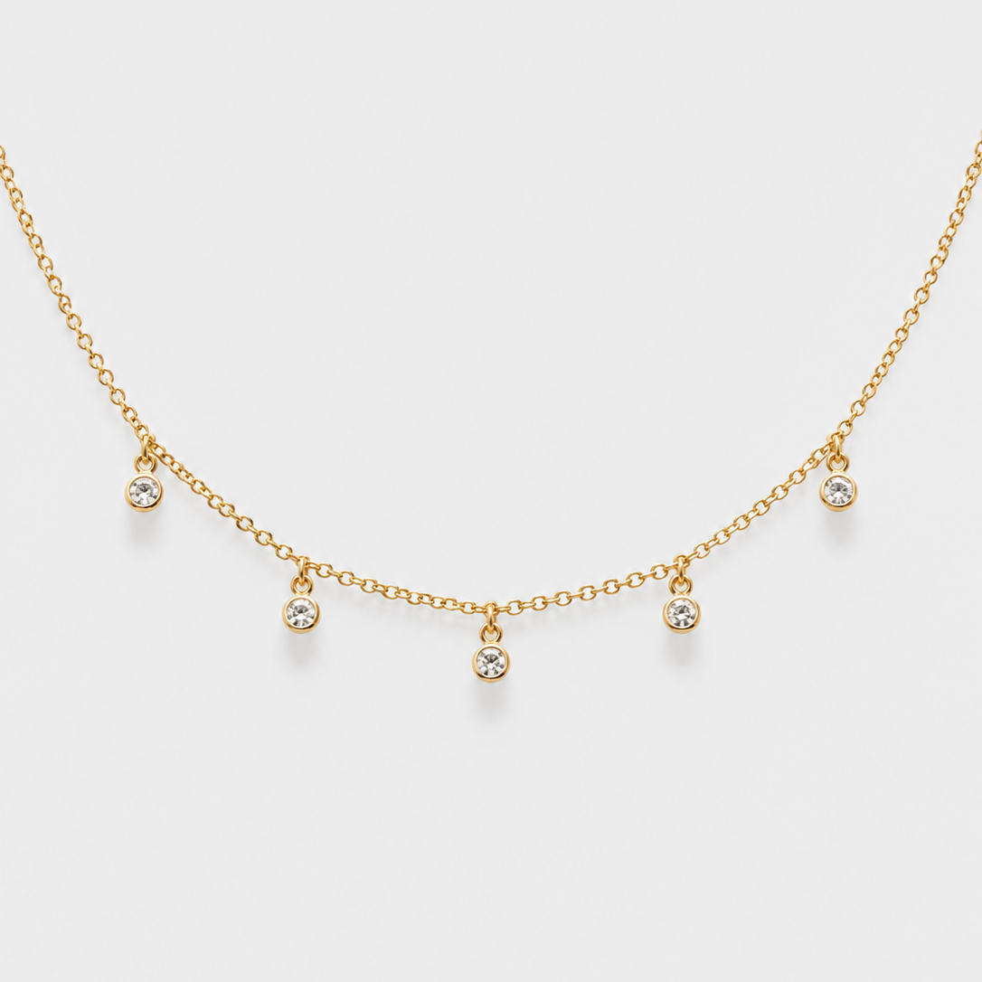 Collar 5 puntos de luz circones Baño de Oro 18k