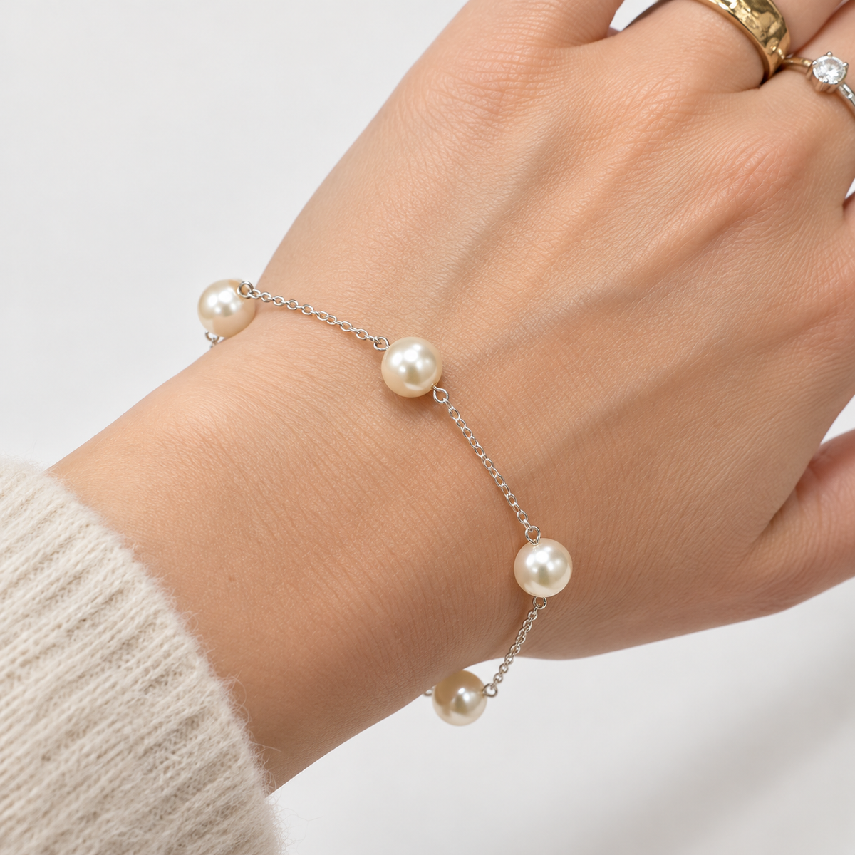 Pulsera Armonía de Perlas  8 mm Plata