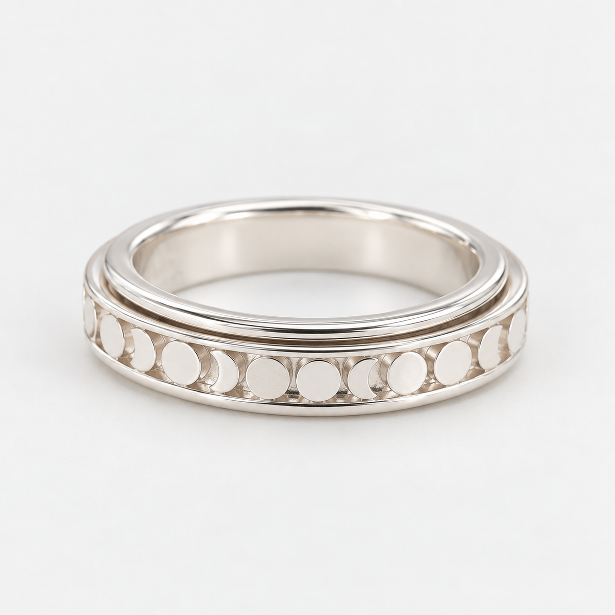 Anillo Giratorio Antiestrés Fase Lunar Plata