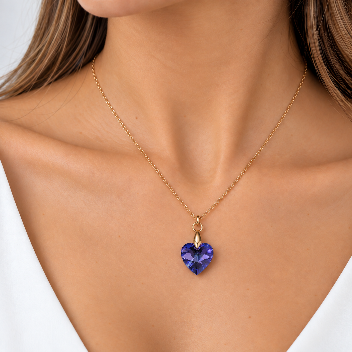 Collar Cristal Swarovski Corazón Heliotrope Oro