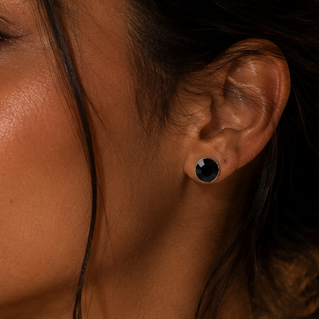 Aros negros cristal 8mm plata