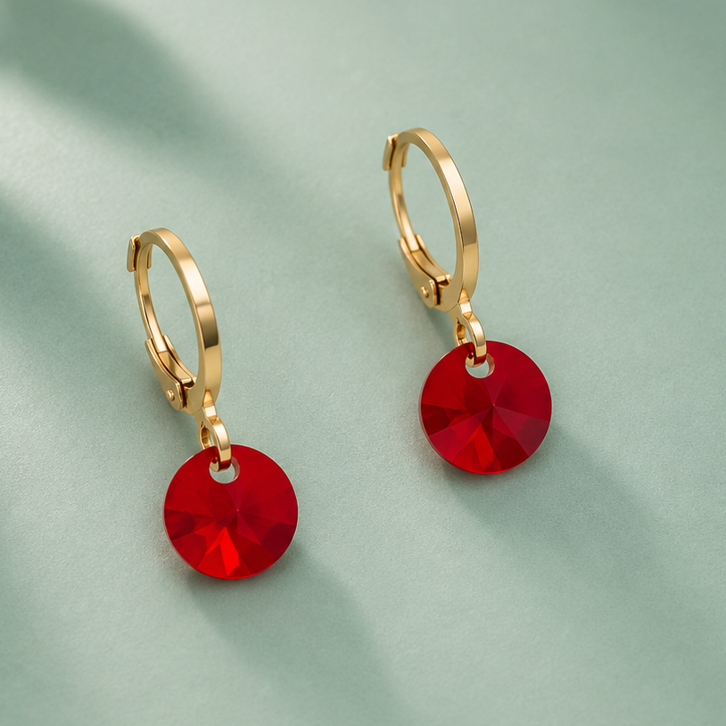 Aros Aura Rojo Oro Cristal Genuino