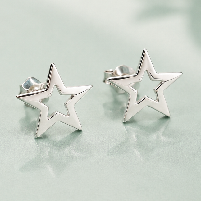 Aros estrella silueta 12 mm plata