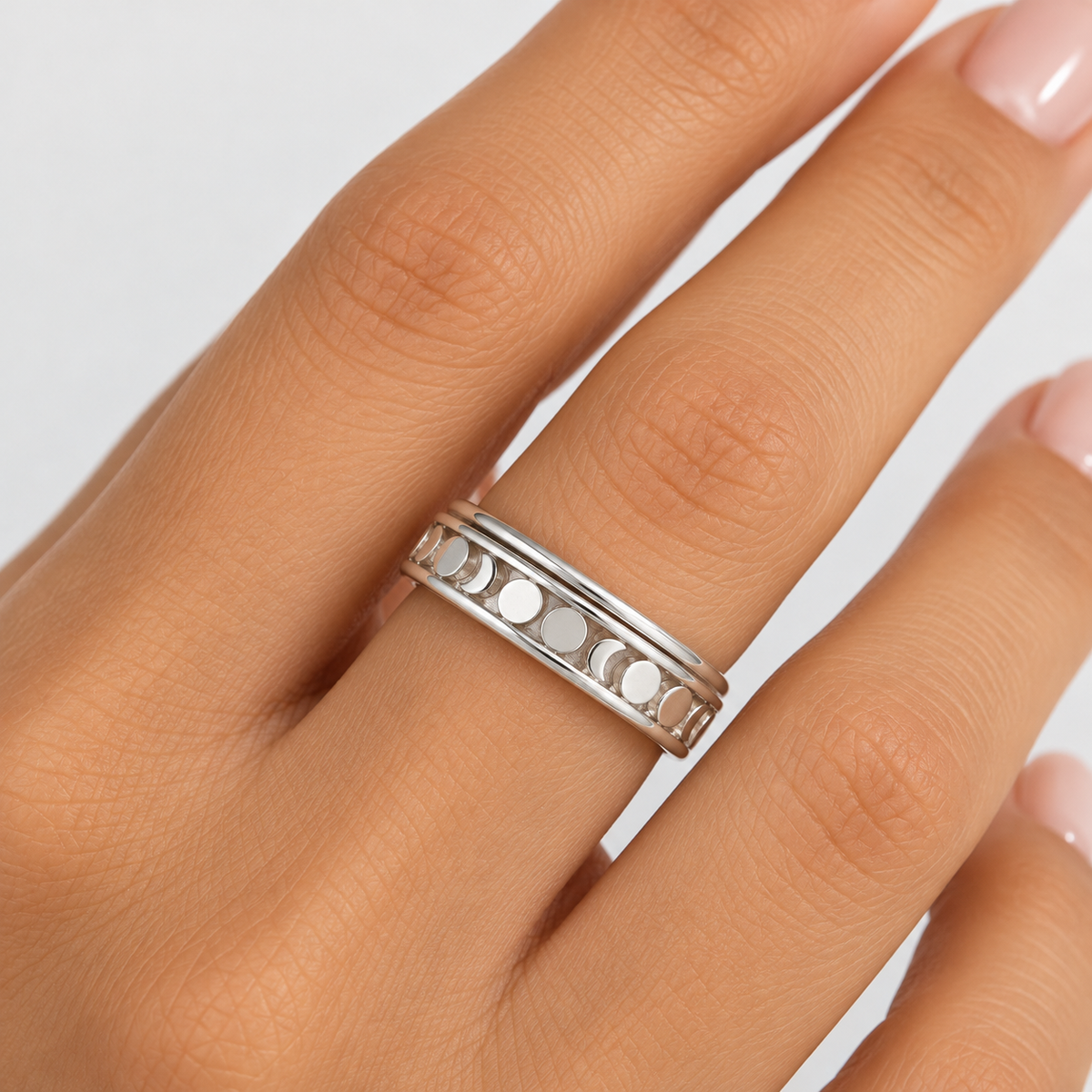 Anillo Giratorio Antiestrés Fase Lunar Plata
