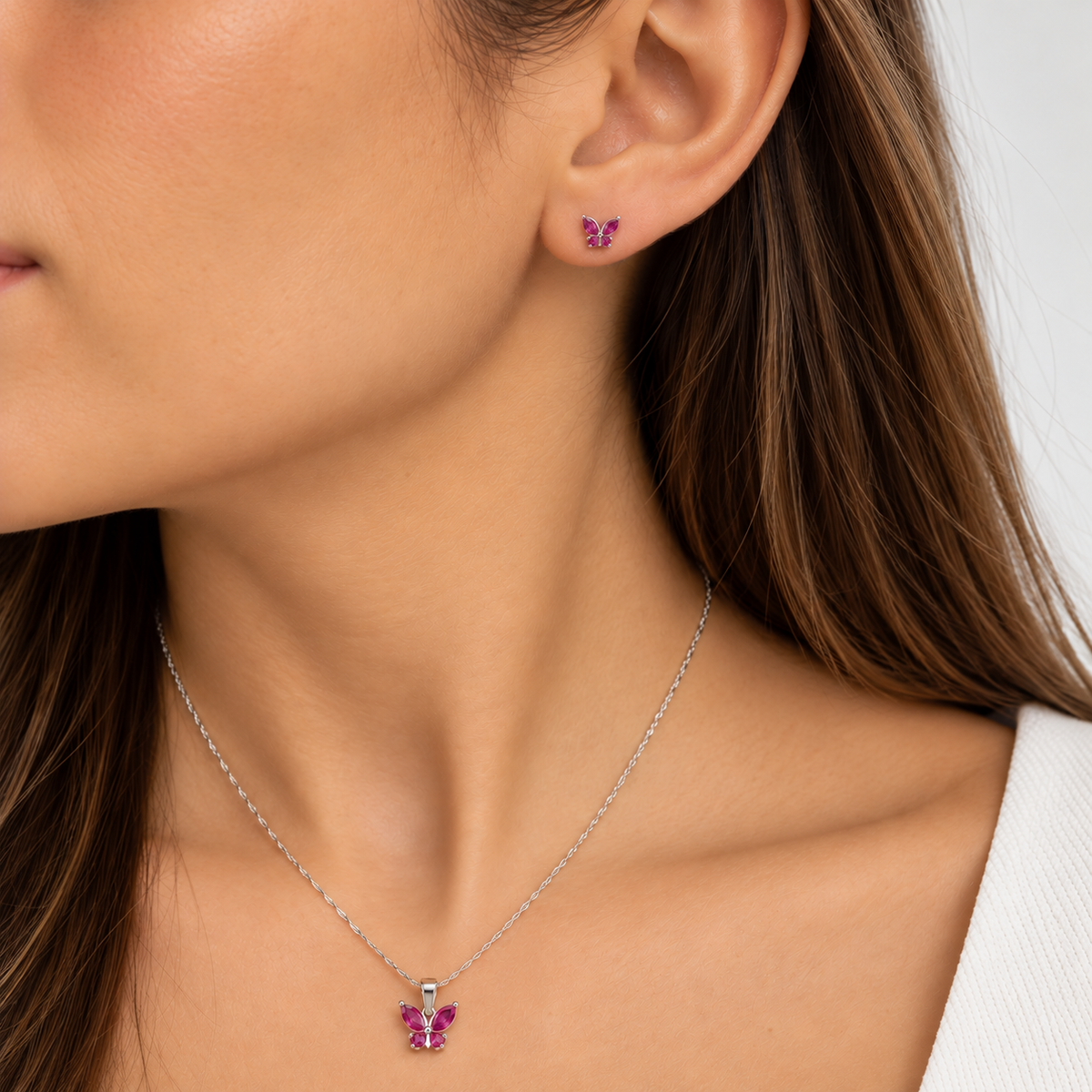 Conjunto Mariposas Fucsia Plata