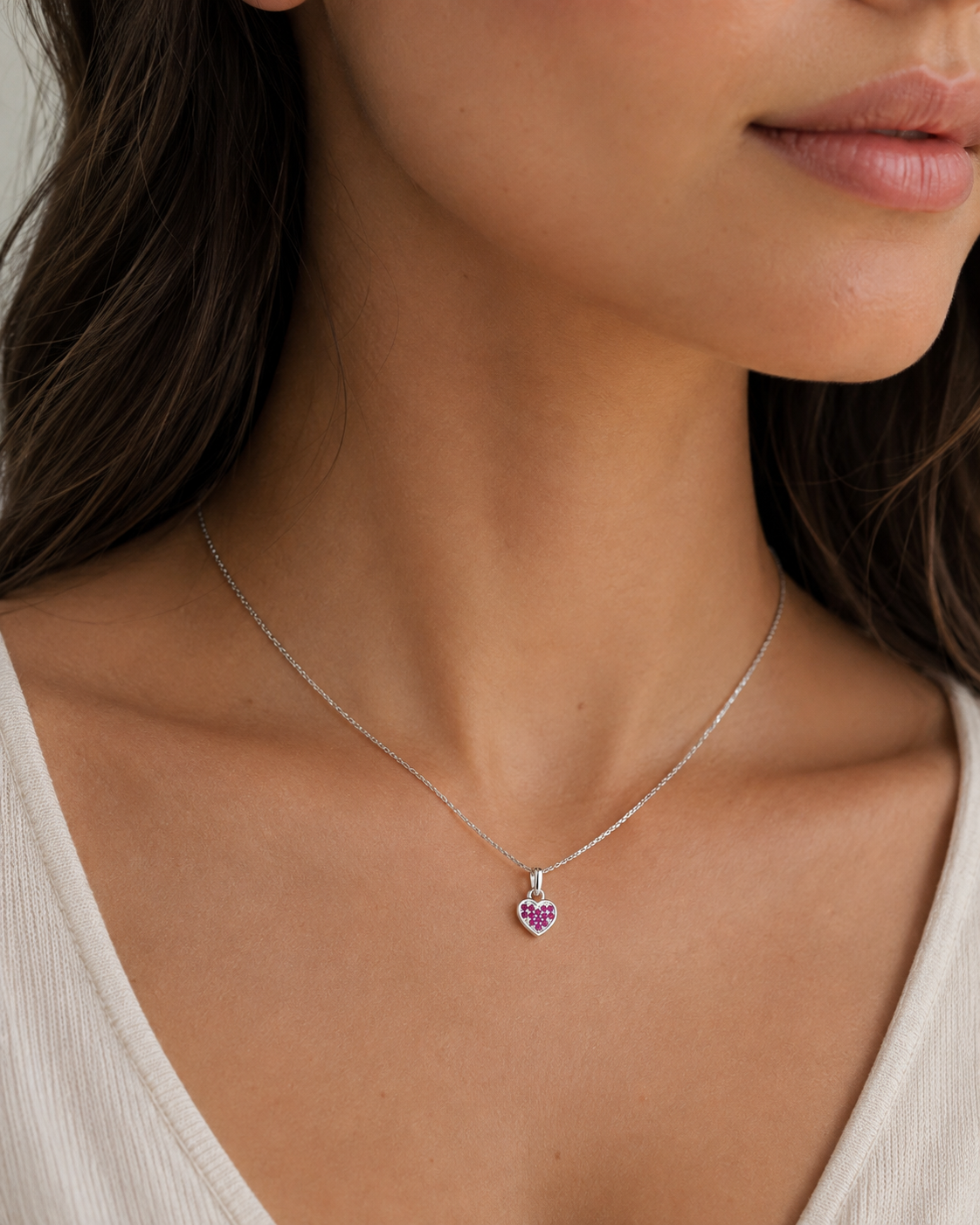 Collar corazón Rosa Plata