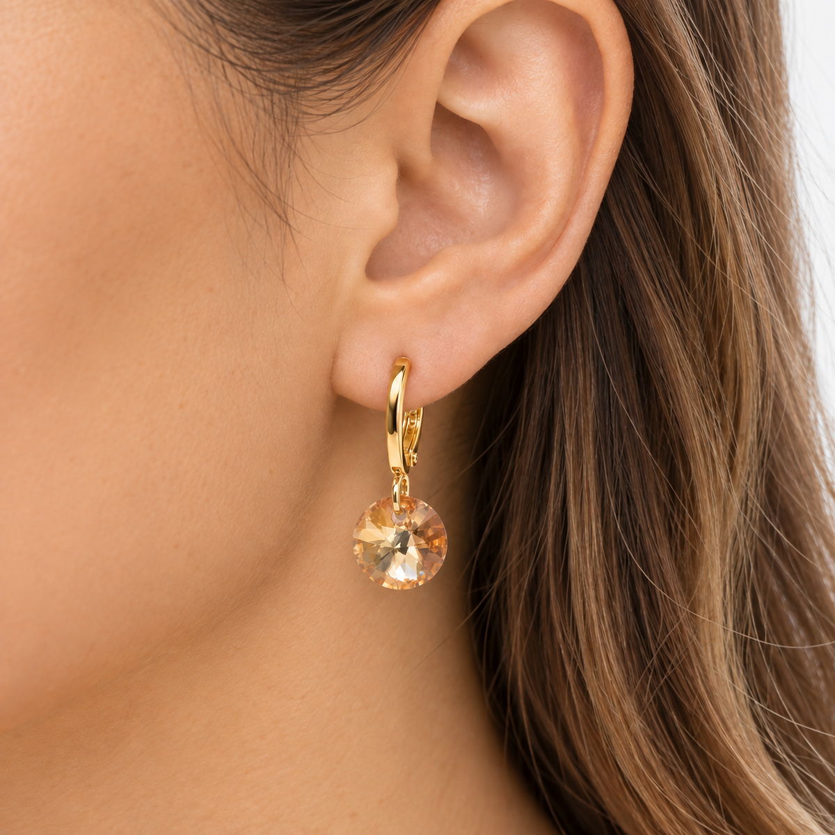 Aros Mía Ámbar Oro Cristal Genuino