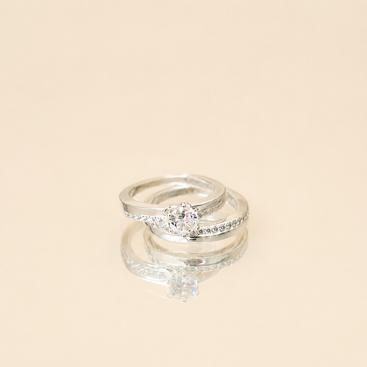 Anillo Doble Alianza Solitario Plata 925