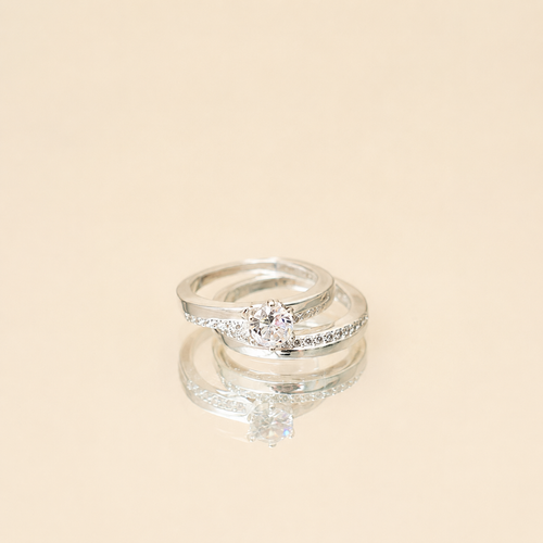 Anillo Doble Alianza Solitario Plata 925