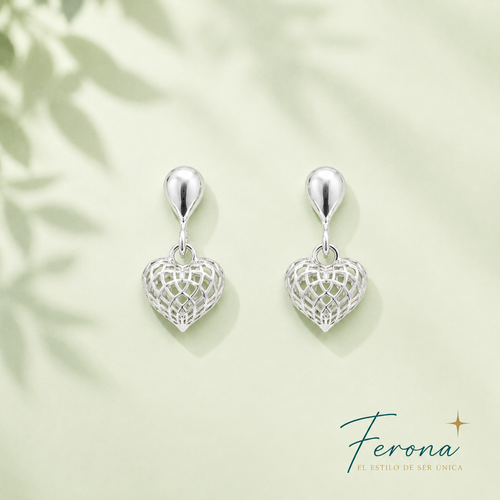 Aros Pequeño Corazón Malla Plata