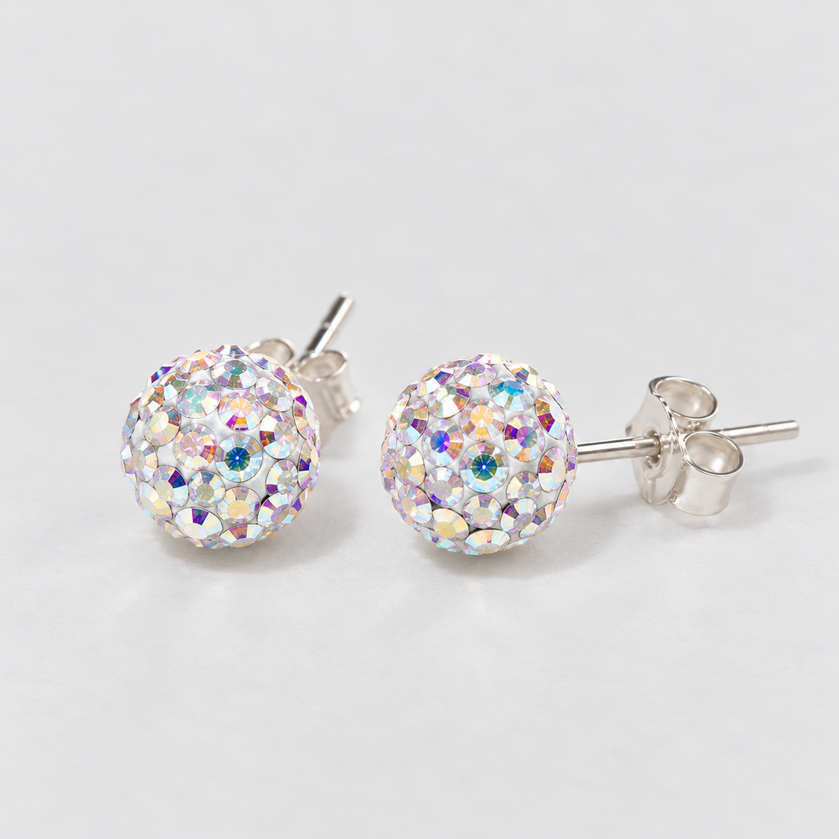 Aros Esfera Tornasol Cristales 4 mm Plata