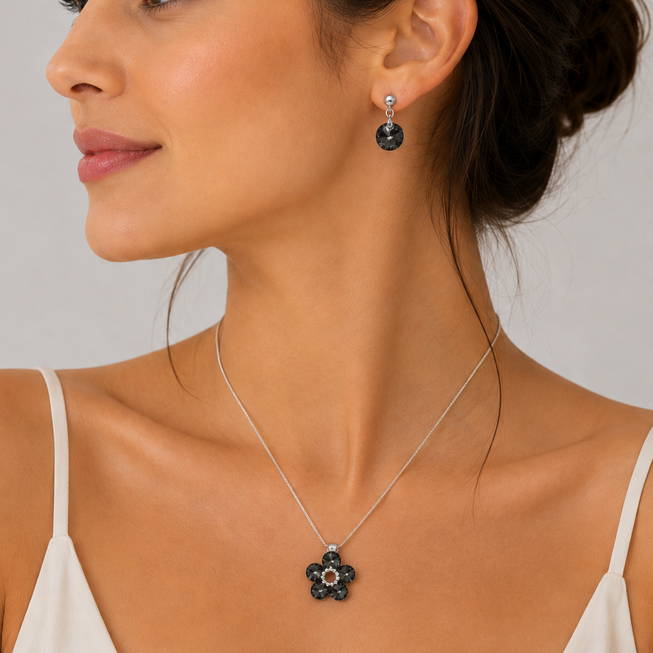Conjunto Fiore Cristales Swarovski Plata