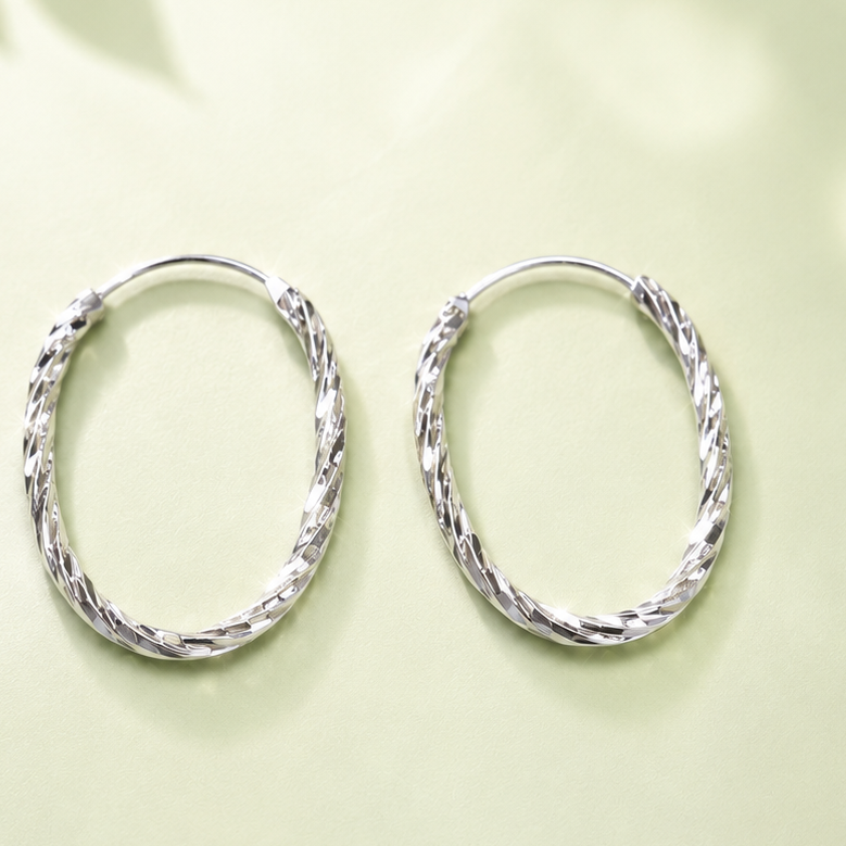 Aros argolla ovalada facetada plata