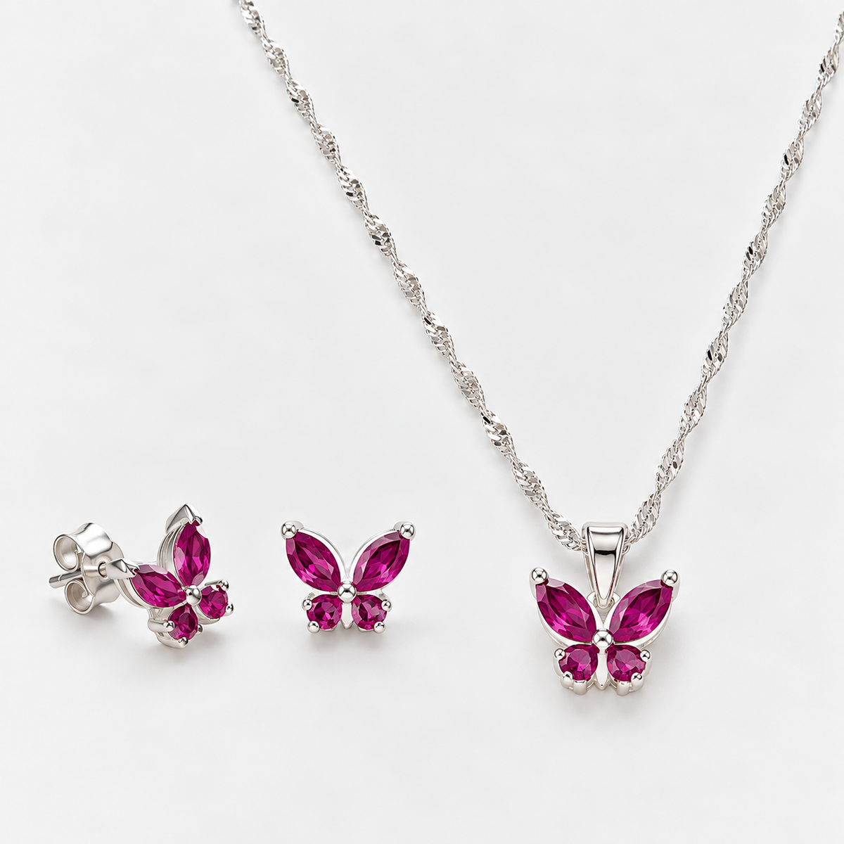 Conjunto Mariposas Fucsia Plata