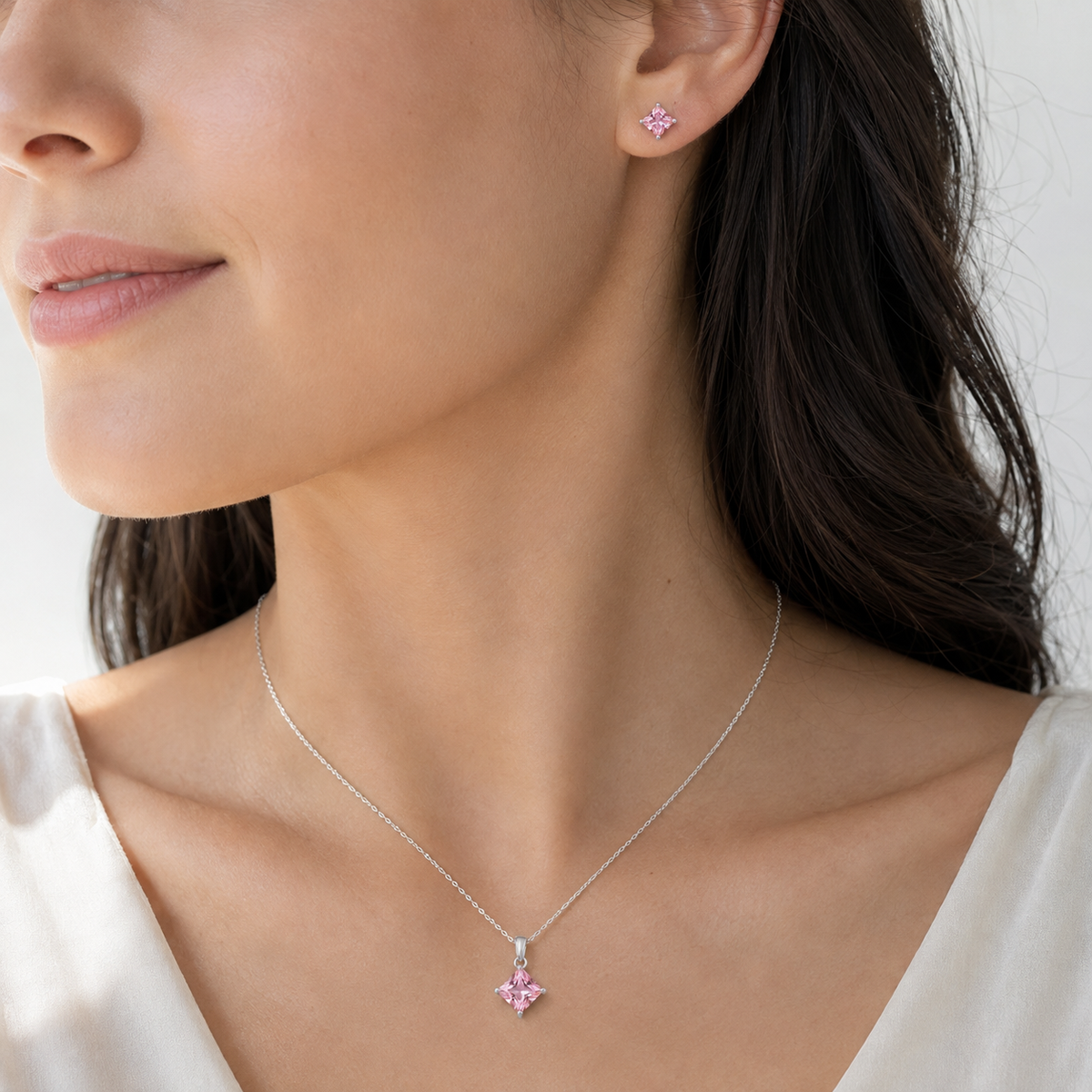 Conjunto cuadrado punto de luz rosa plata