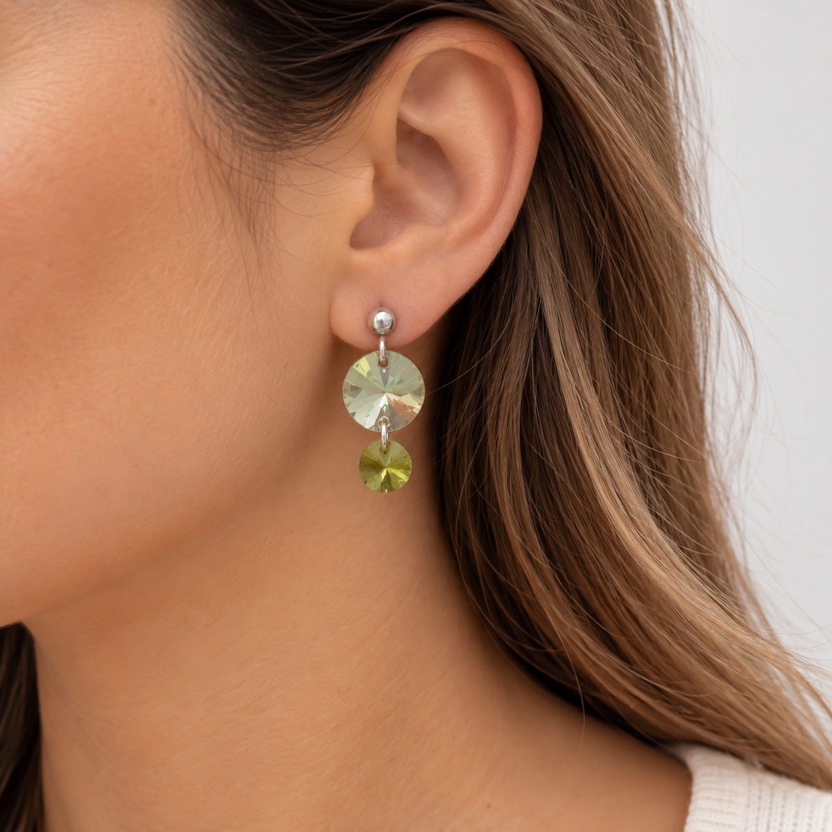 Aros Dúo Cristal Plata Verde