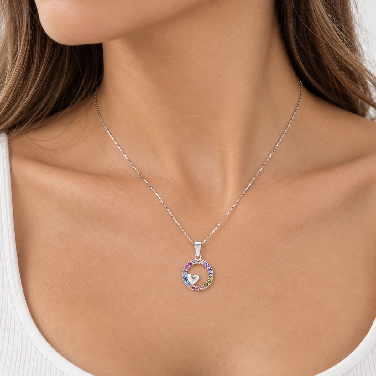 Collar Corazón Arcoiris Plata