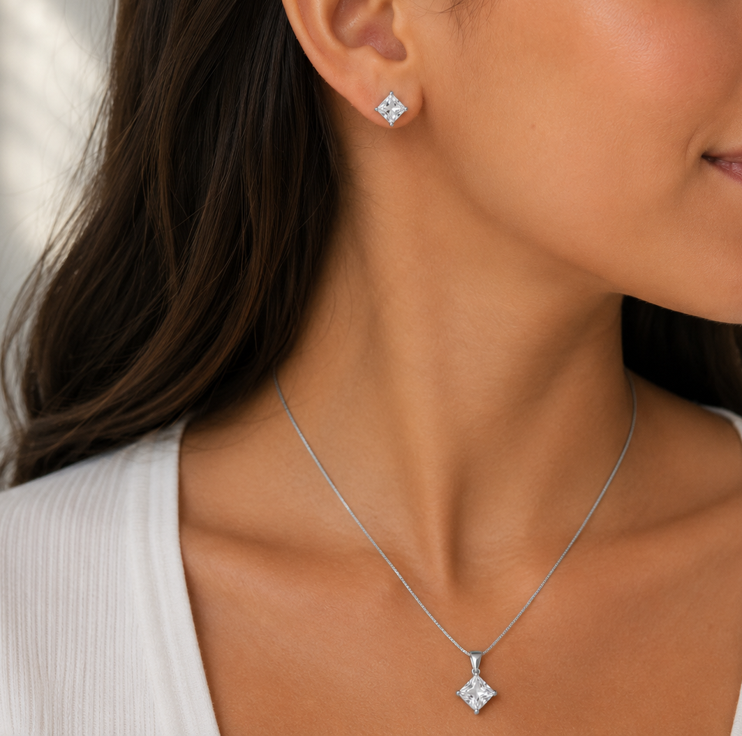 Conjunto cuadrado punto de luz plata