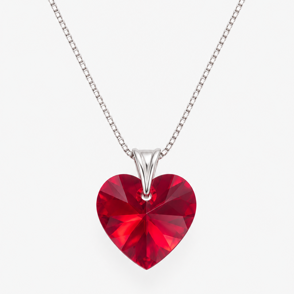 Collar Cristal Swarovski Corazón Rojo Plata