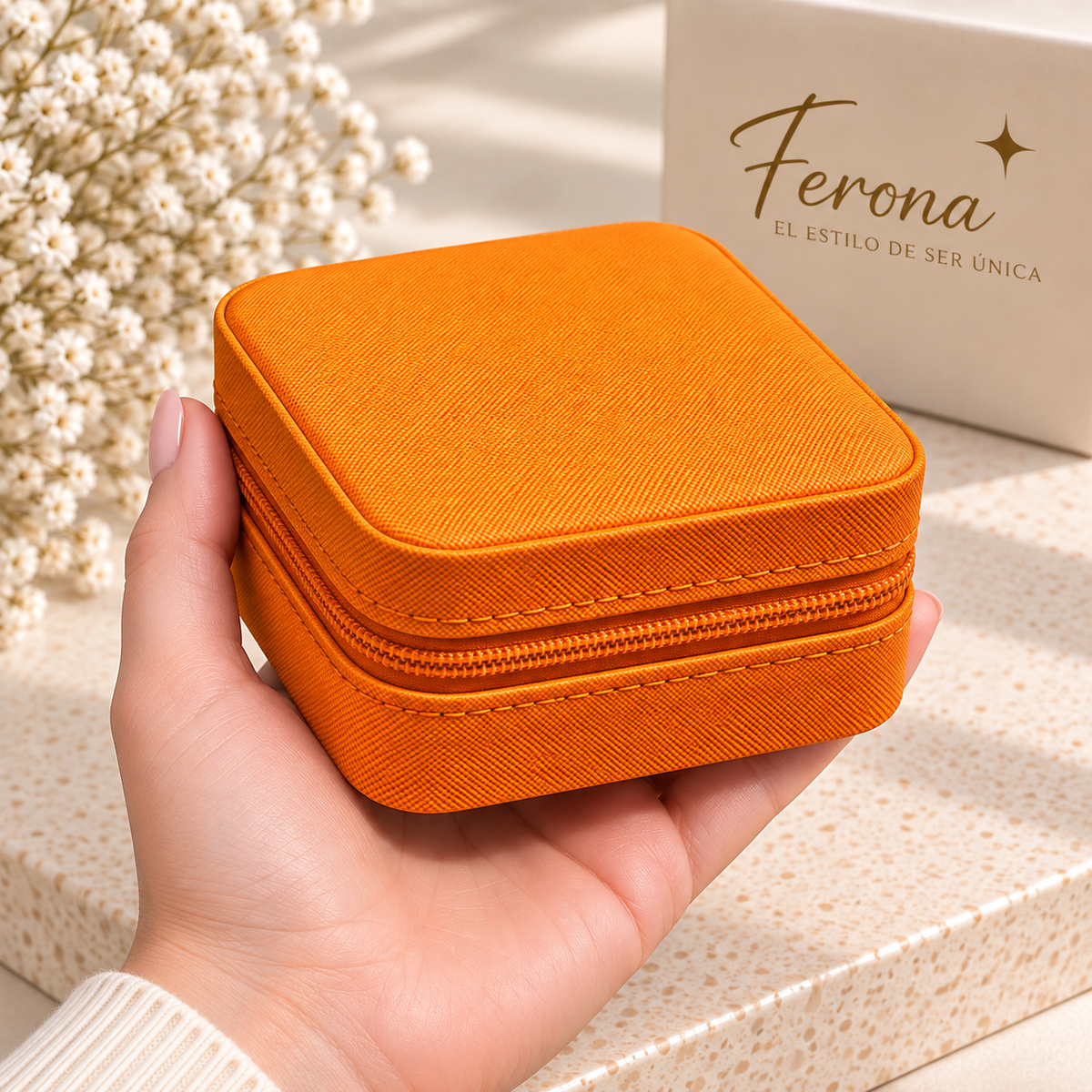 Joyero viaje naranja liso