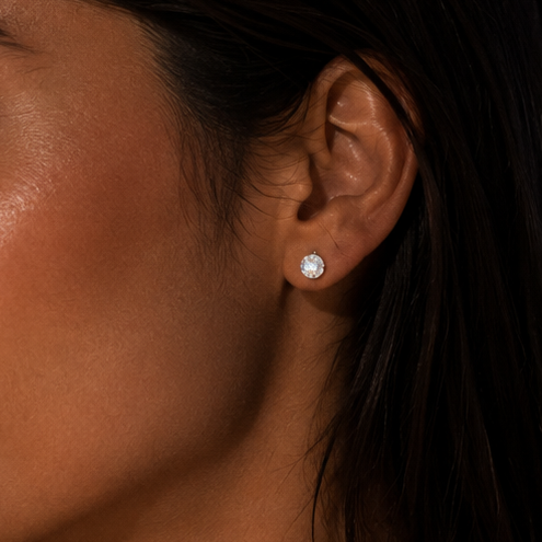 Aros esfera tornasol cristal plata