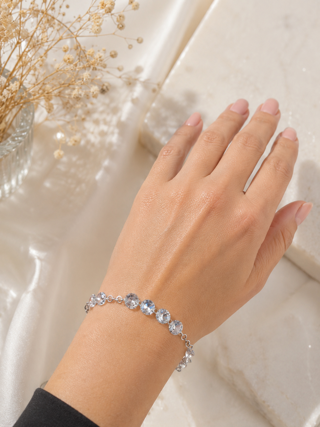 Pulsera cristales Swarovski esferas plata