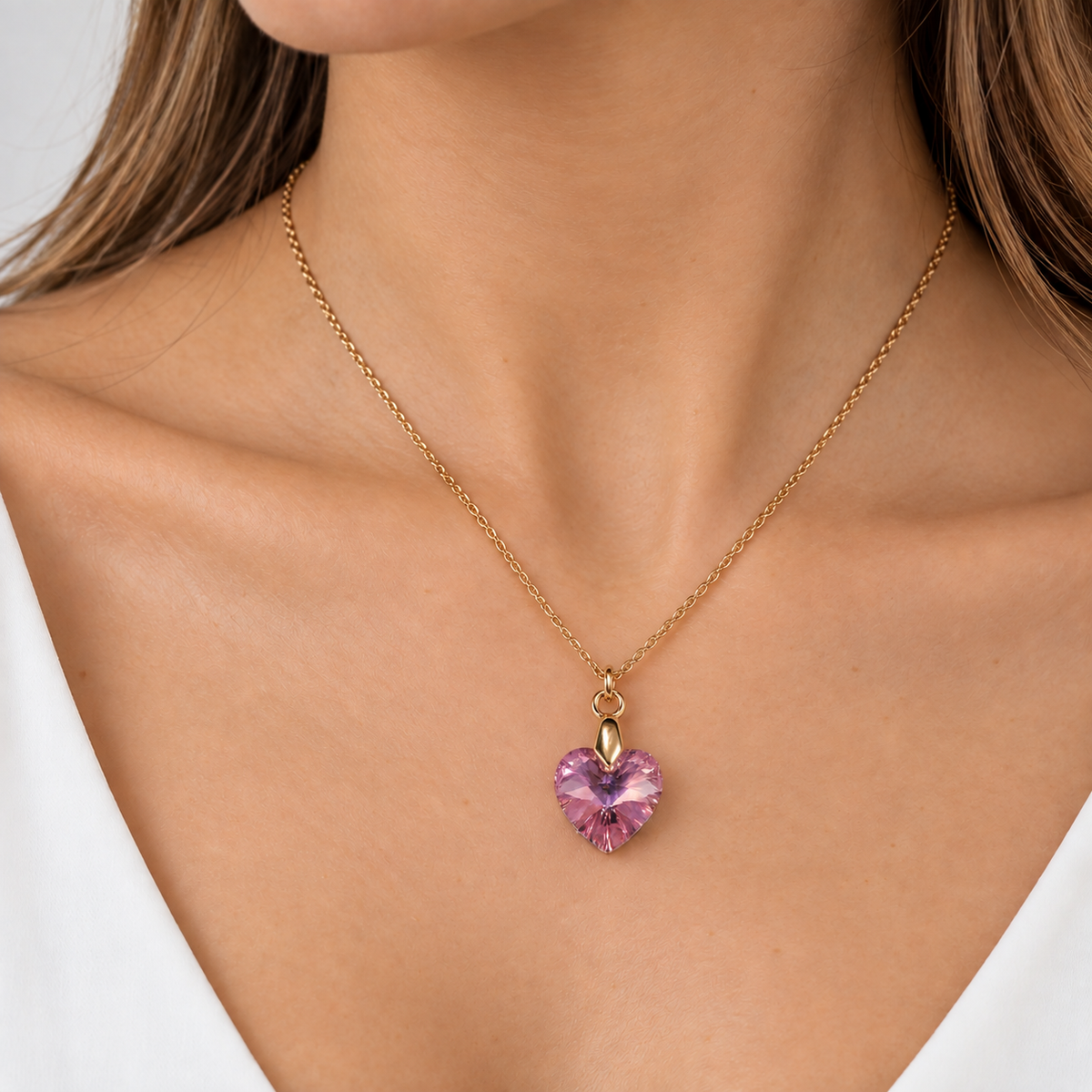 Collar Cristal Swarovski Corazón Rosa Glow Oro