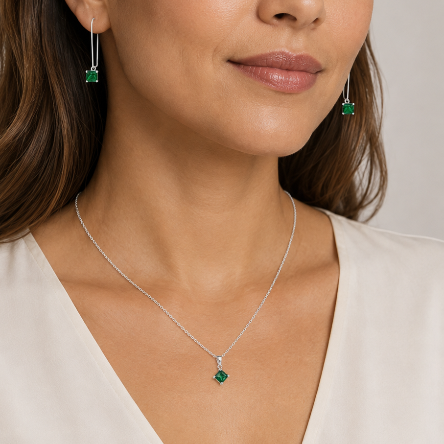 Conjunto cuadrado punto de luz esmeralda plata