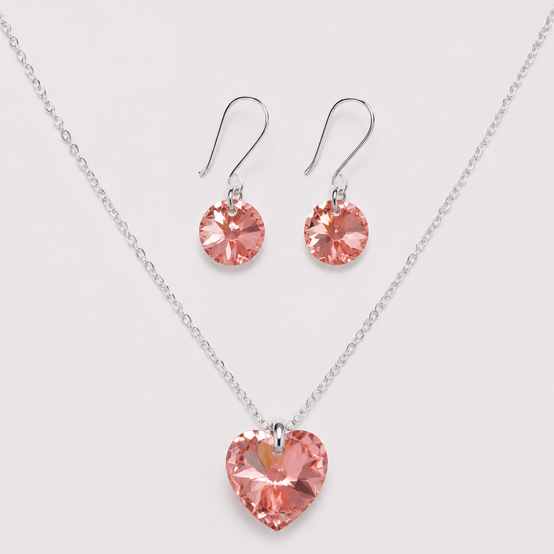 Conjunto Dulce Corazón Rosé Swarovski plata