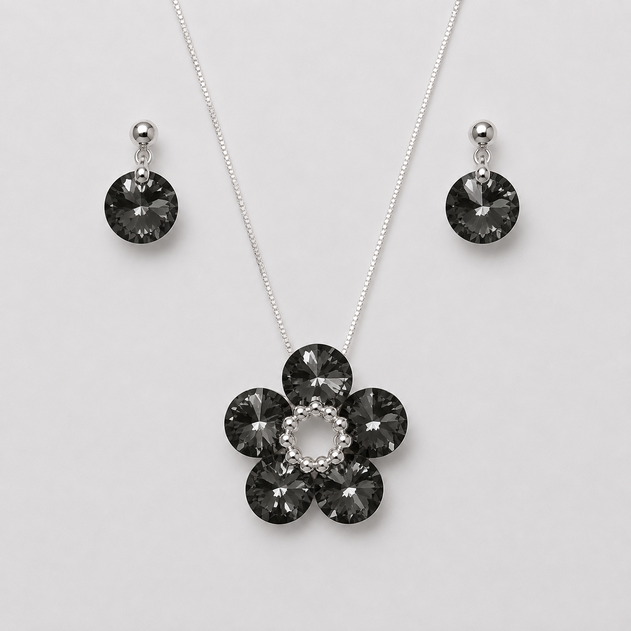 Conjunto Fiore Cristales Swarovski Plata