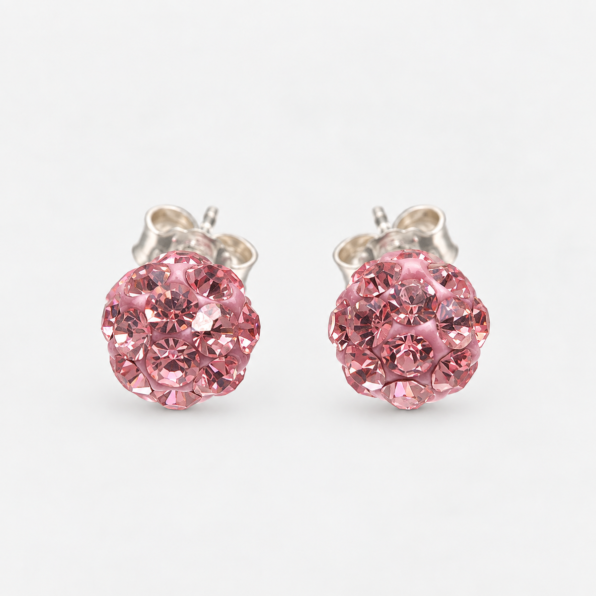 Aros Esfera Rosa Cristales Plata