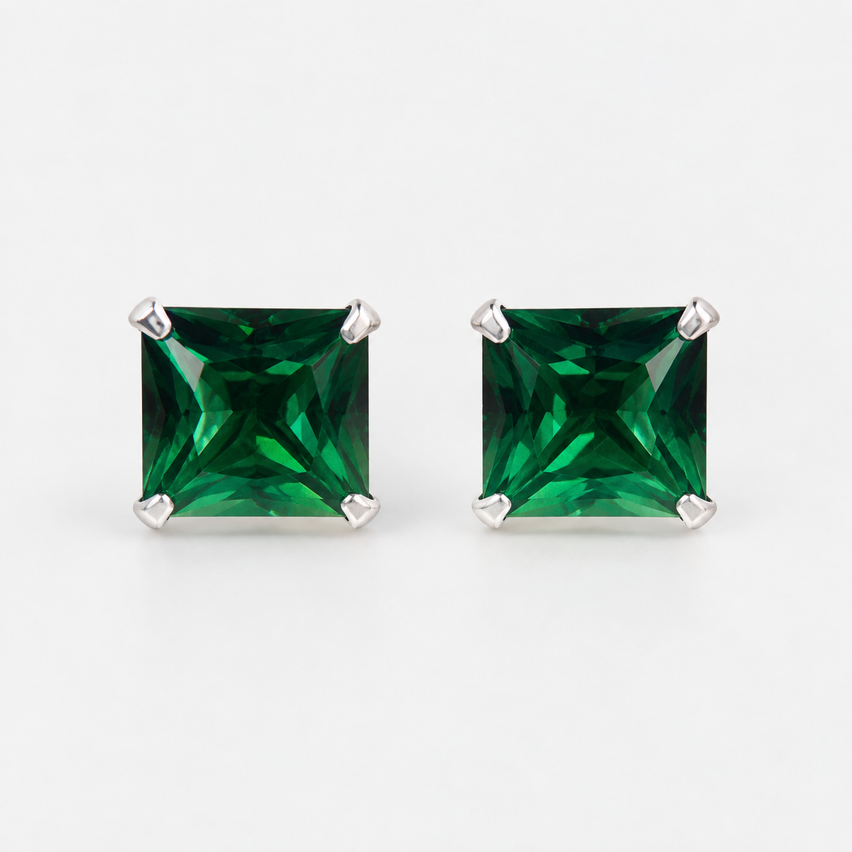 Aros Cuadrados Verdes 8 mm Plata