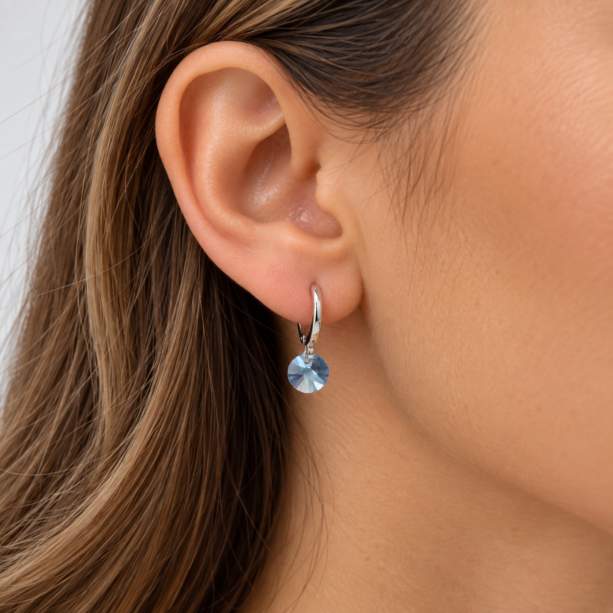 Aros Mía Cristal Azul Claro Plata