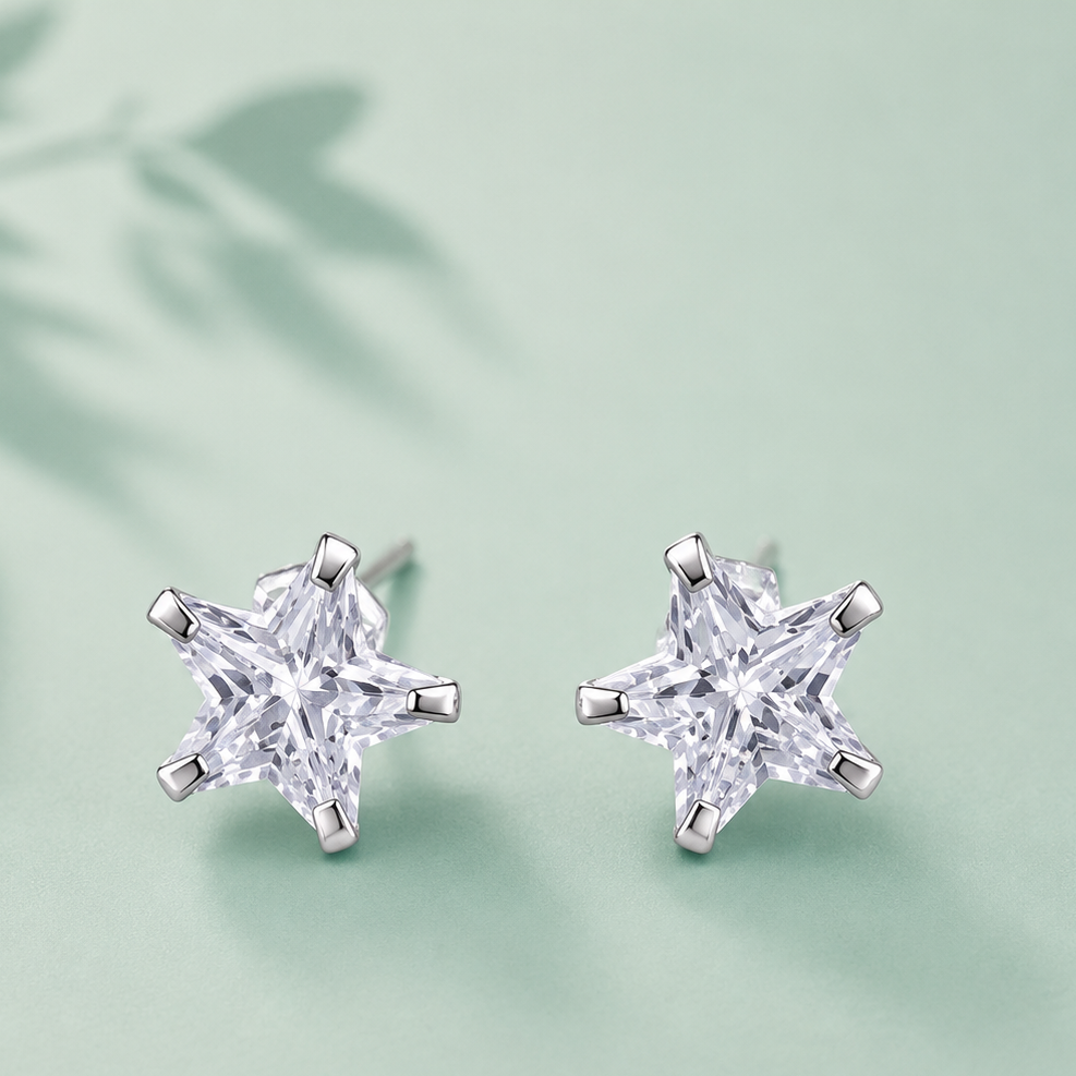 Aros estrella circón plata 4mm