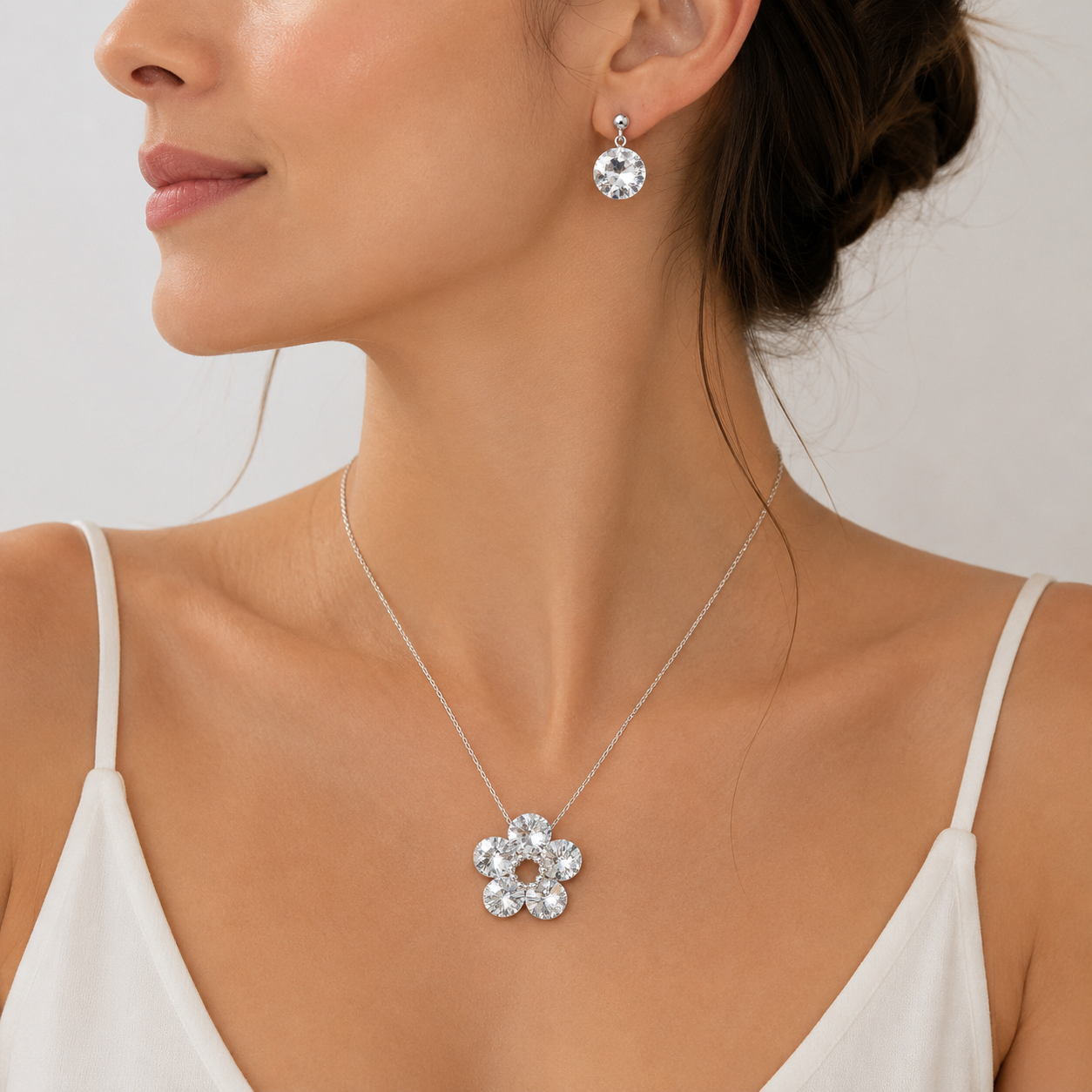Conjunto Fiore Cristales Swarovski Plata