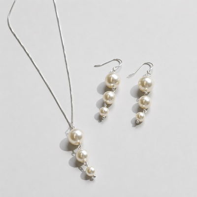 Conjunto Cascada de Perlas Plata