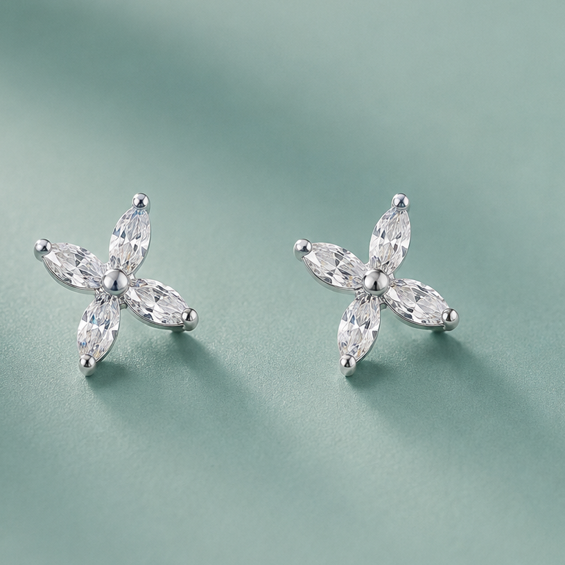 Aros flor circones plata 4 mm